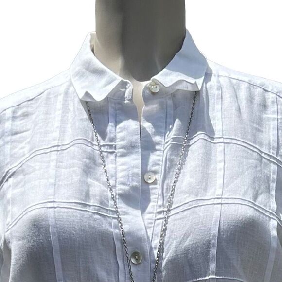 J. Jill Love Linen Tunic Blouse Women's Medium White Pintuck Plaid Button Front - Picture 4 of 15